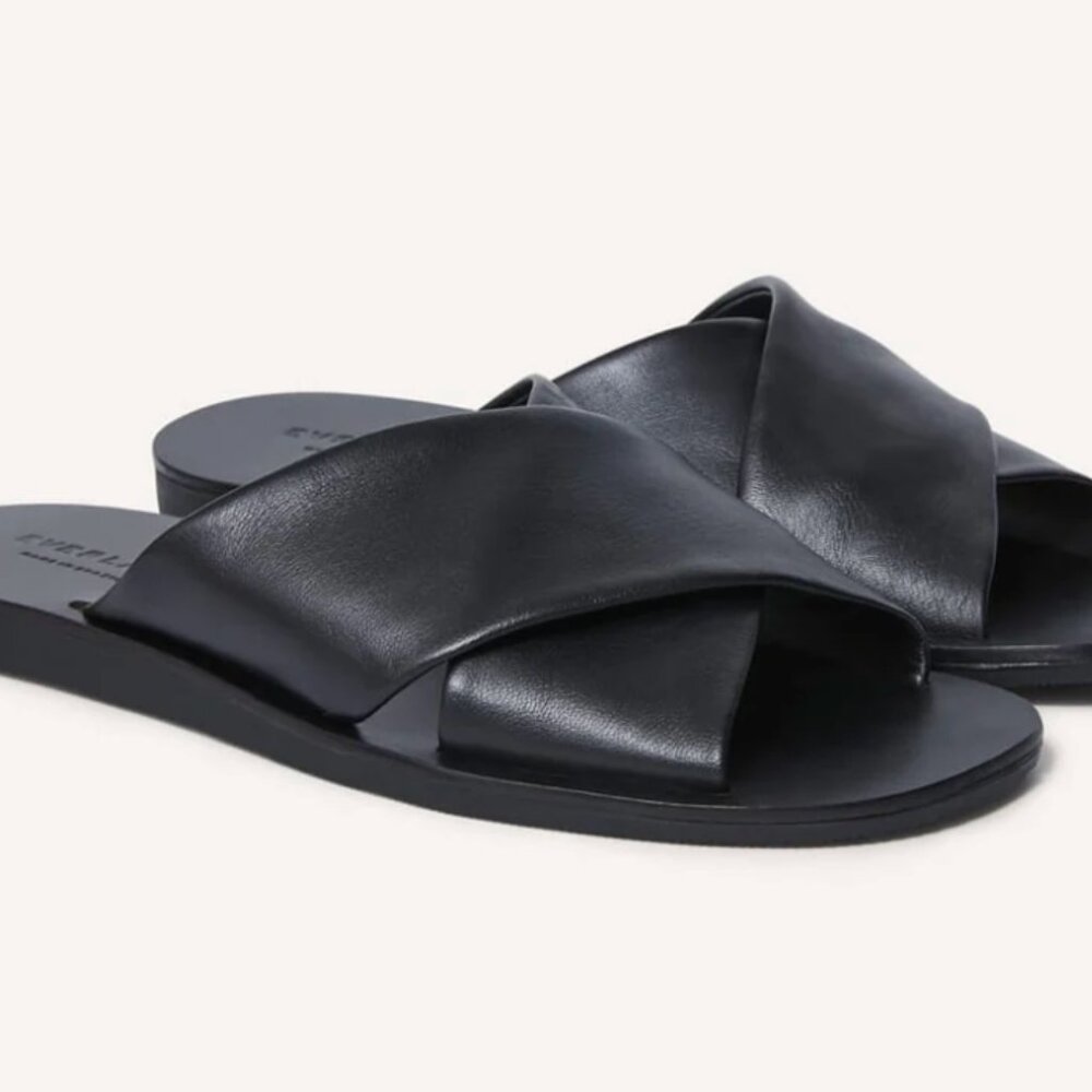 Everlane The Day Crossover Sandal Black Leather